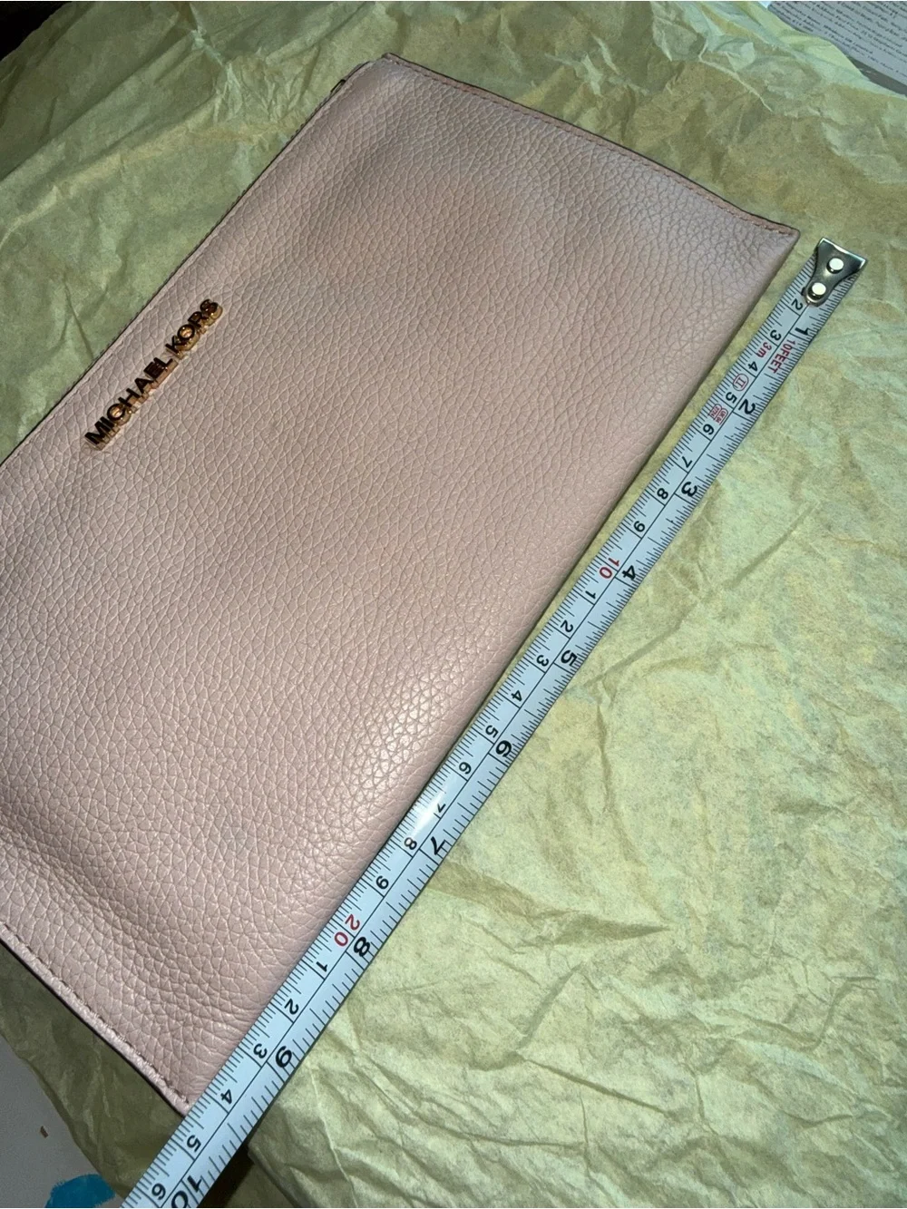Michael Kors Pink Pebbled Leather Wristlet Clutch with Gold-Tone Logo